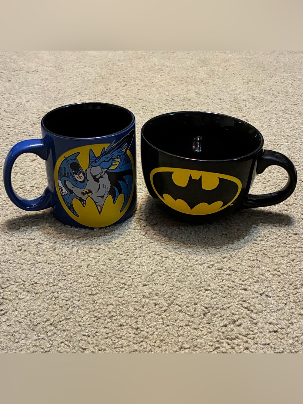 Batman Superhero Blue and Black Ceramic Mug and Bowl Set with Yellow Logo